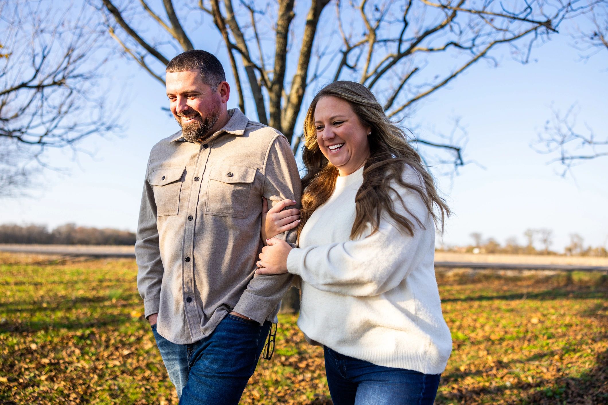 Couple at golden hour during engagement session