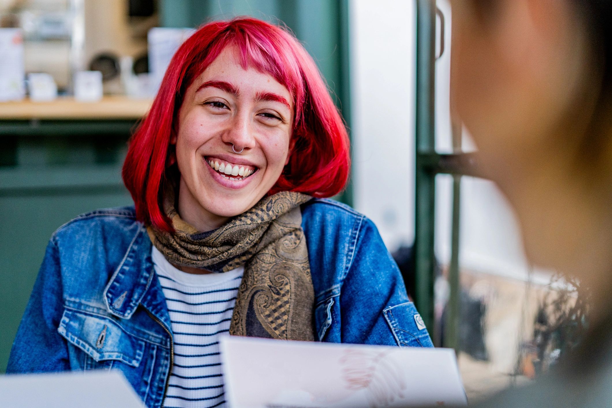 Client chatting and smiling